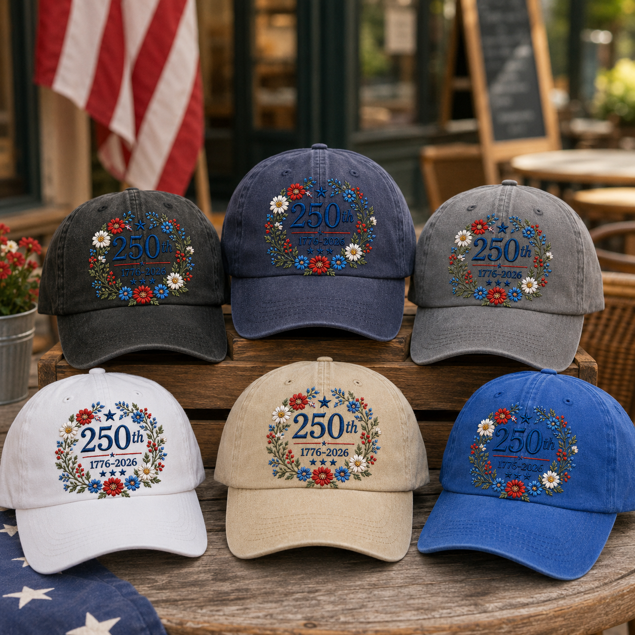 America 250th Birthday Embroidered Washed Cotton Hat Patriotic Adjustable Baseball Cap THUC99