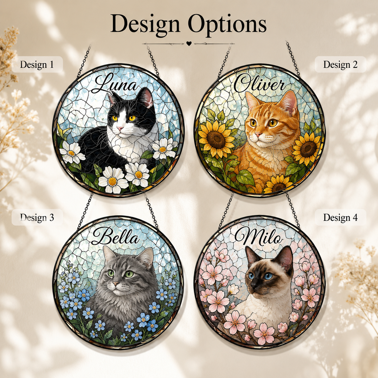 Personalized Cat Stained Glass Suncatcher – Custom Pet Photo Window Decor For Cat Lover THUC99