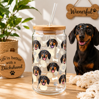 Custom Dog Mom Glass Tumbler – Personalized 16oz Cup with Lid & Straw THUC99