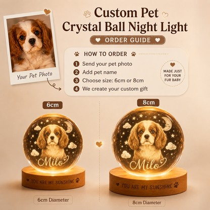 Custom Dog Crystal Ball Night Light, Personalized Pet Photo Crystal Lamp, Memorial Dog Gift THUC99