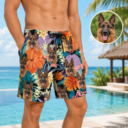 Custom Dog Photo Swim Trunks Personalized Pet Face Beach Shorts for Men THUC99