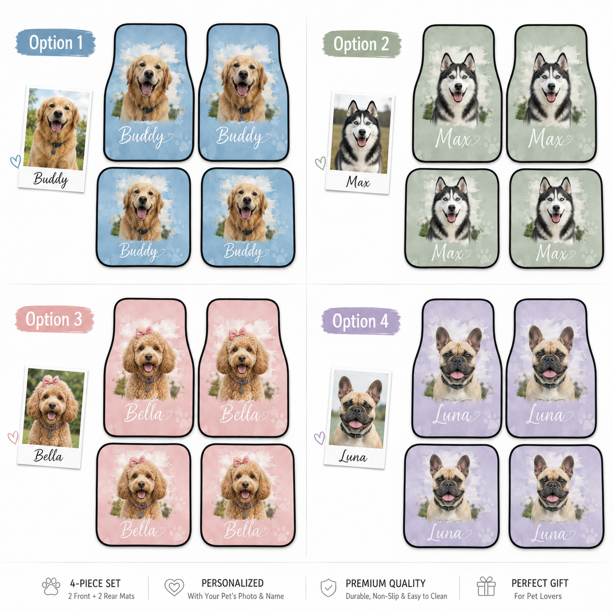 Custom Dog Face Auto Floor Mats, Personalized Football Pet Car Accessories Gift THUC99