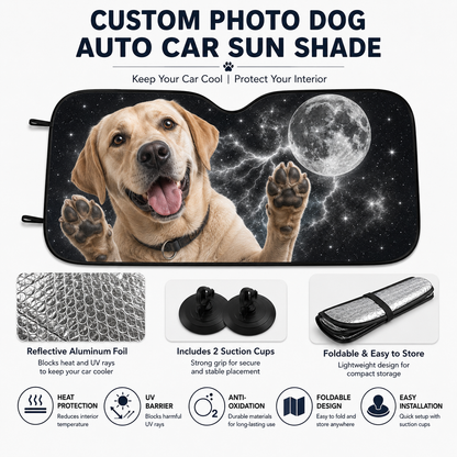 Custom Pet Photo Car Sun Shade, Personalized Dog Windshield Cover, Foldable Auto Window Sunshade THUC99