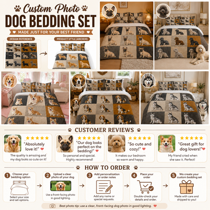Custom Dog Face Bedding Set, Personalized Pet Portrait Bedroom Decor Gift THUC99
