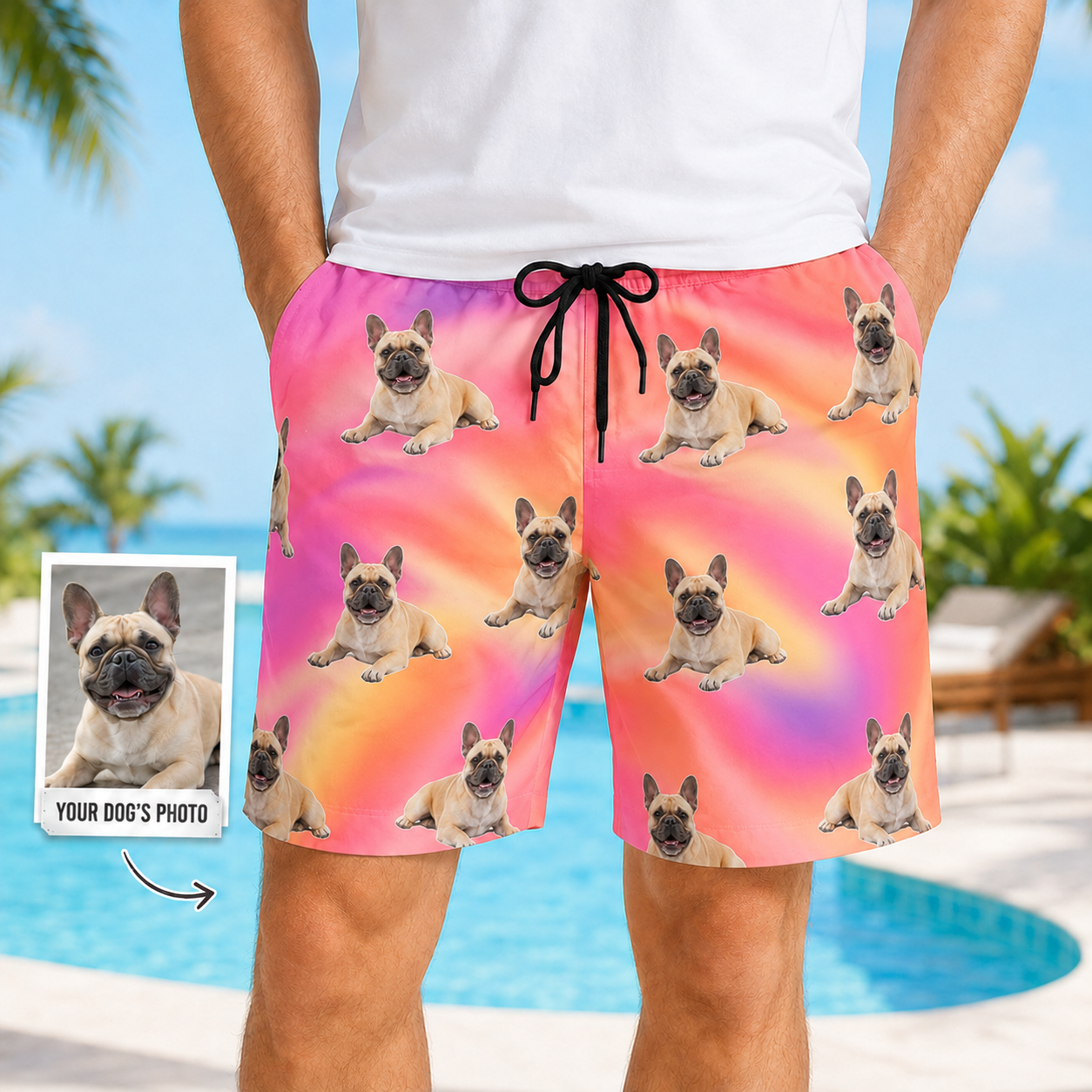 Custom Pet Face Beach Trunks Personalized Dog Photo Shorts for Dog Dads THUC99