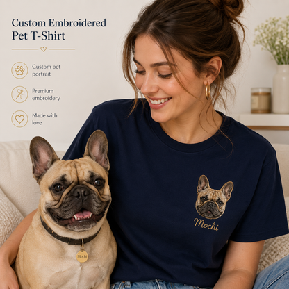 Custom Photo Dog Embroidered Unisex T-Shirt, Personalized Pet Portrait Shirt, Custom Dog Mom Dad Gift THUC99