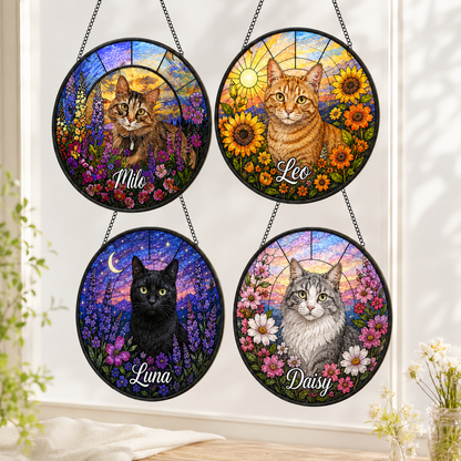 Custom Photo Cat Lover Stained Glass Suncatcher – Personalized Cat Sympathy Gift | Pet Memorial Decor THUC99
