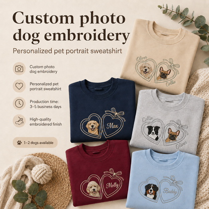 Personalized Dog Face Crewneck, Custom Pet Photo Embroidered Sweatshirt THUC99