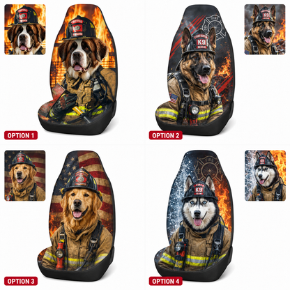 Custom Photo Dog Car Firefighter Seat Cover, Fireman Car Interior Gift For Dog Lovers THUC99