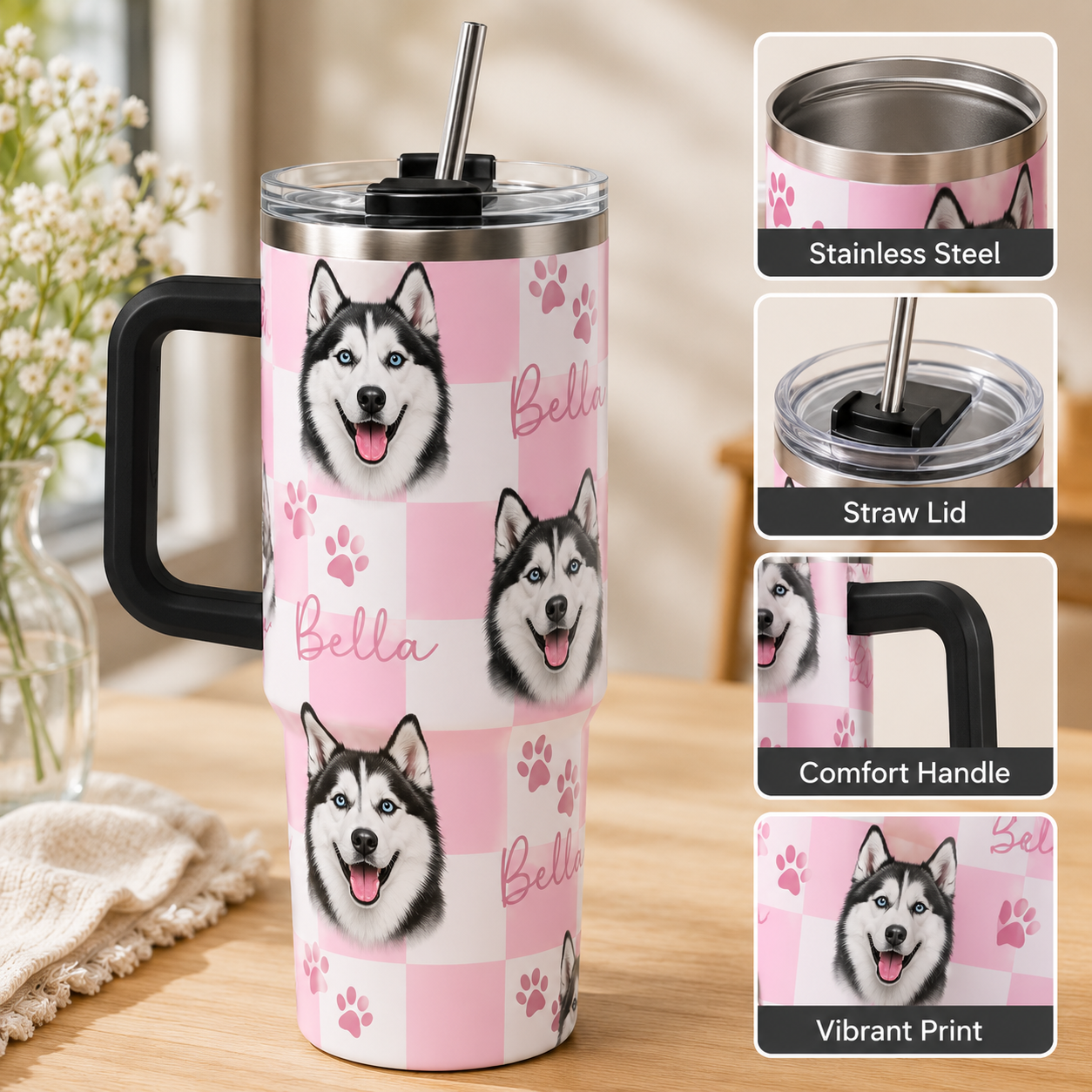Custom Dog Memorial Photo 40oz Tumbler – Personalized Pet Loss Gift and Keepsake Cup THUC99