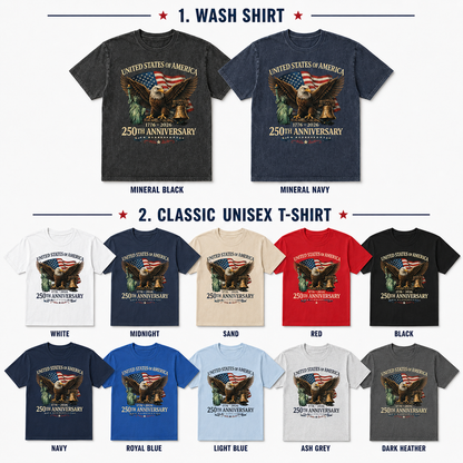 Patriotic USA Freedom Wash Shirt, America 250 Years Anniversary Tee THUC99