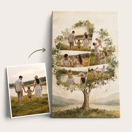 Custom Photo Tree Family Canvas Wall Art - Custom Gift For Dad TOM99
