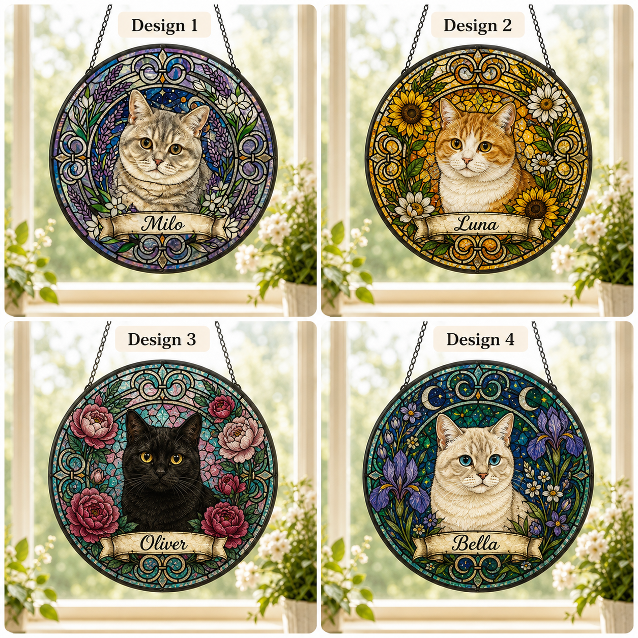 Custom Photo Cat Glass Suncatcher – Personalized Pet Portrait Gift | Cat Window Decor THUC99