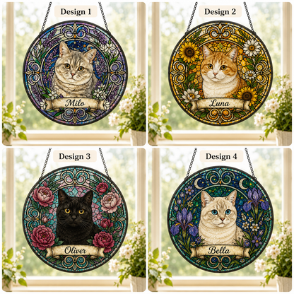 Custom Photo Cat Glass Suncatcher – Personalized Pet Portrait Gift | Cat Window Decor THUC99