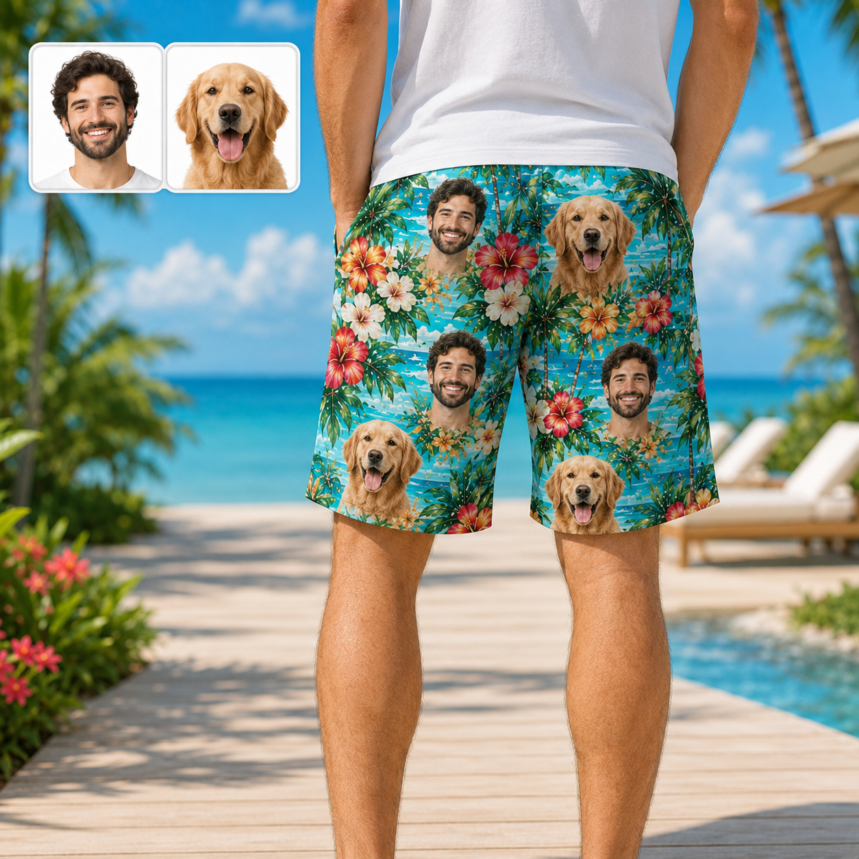 Custom Pet Portrait Beach Shorts Personalized Dog Lover Swim Trunks Gift THUC99