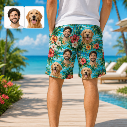 Custom Pet Portrait Beach Shorts Personalized Dog Lover Swim Trunks Gift THUC99