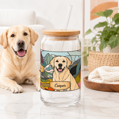 Custom Pet Image Sipper Tumbler – 16oz Glass Cup with Bamboo Lid and Straw THUC99
