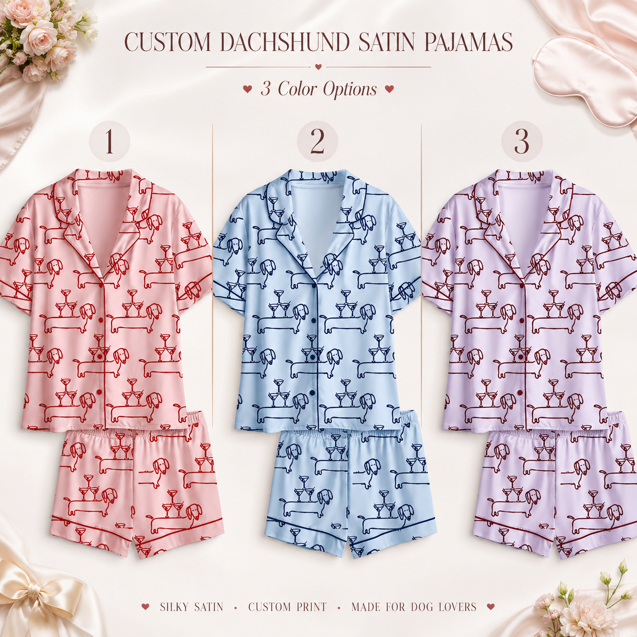 Custom Pet Portrait Satin Pajamas Set Personalized Dog Face Sleepwear Gift THUC99