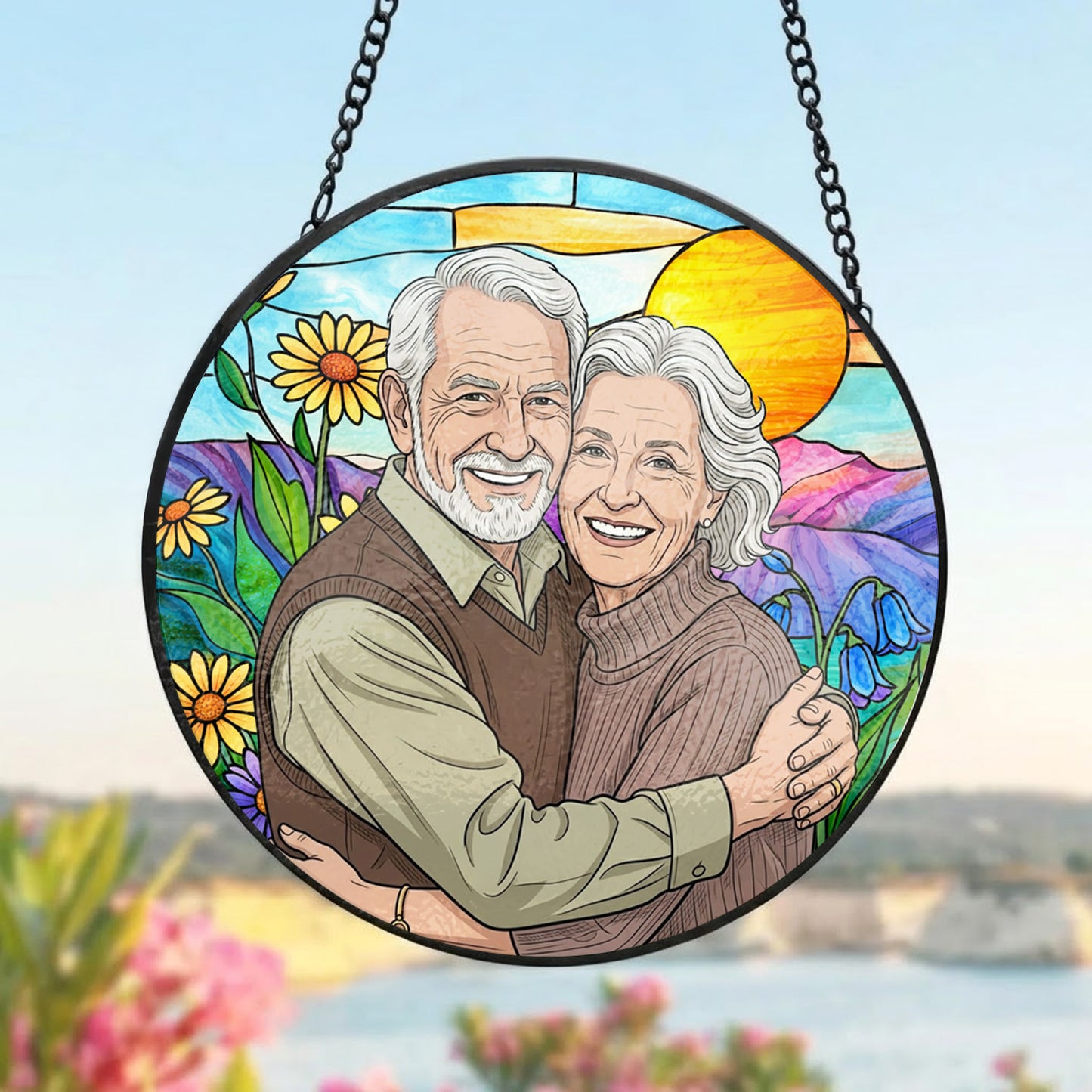 Custom Photo Grandma & Grandpa Glass Suncatcher – Custom Portrait Window Decor, Mom Gift THUC99