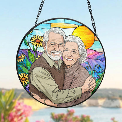 Custom Photo Grandma & Grandpa Glass Suncatcher – Custom Portrait Window Decor, Mom Gift THUC99