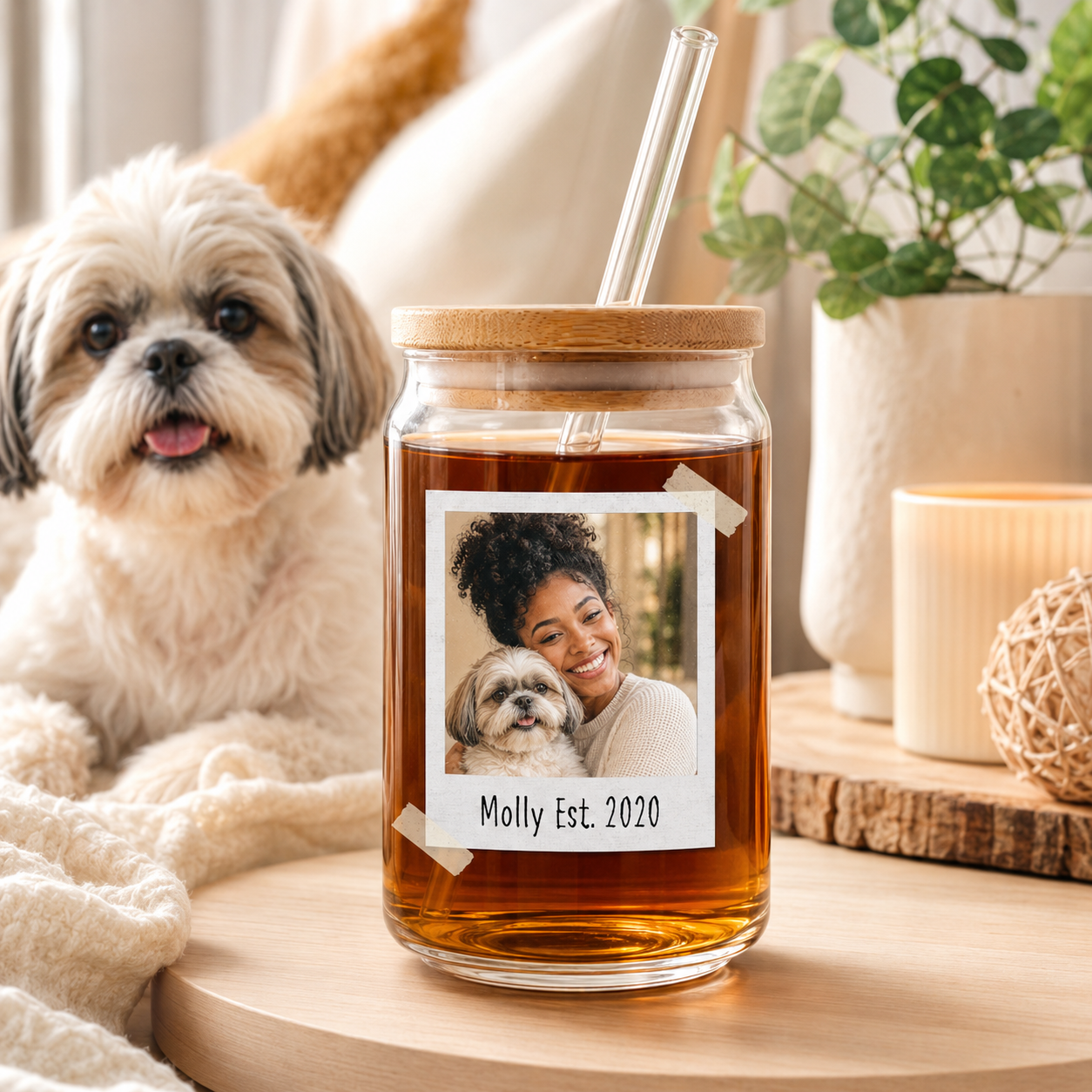 Personalized Puppy Photo Sipper Glass 16oz – Custom Drinkware for Dog Lovers THUC99