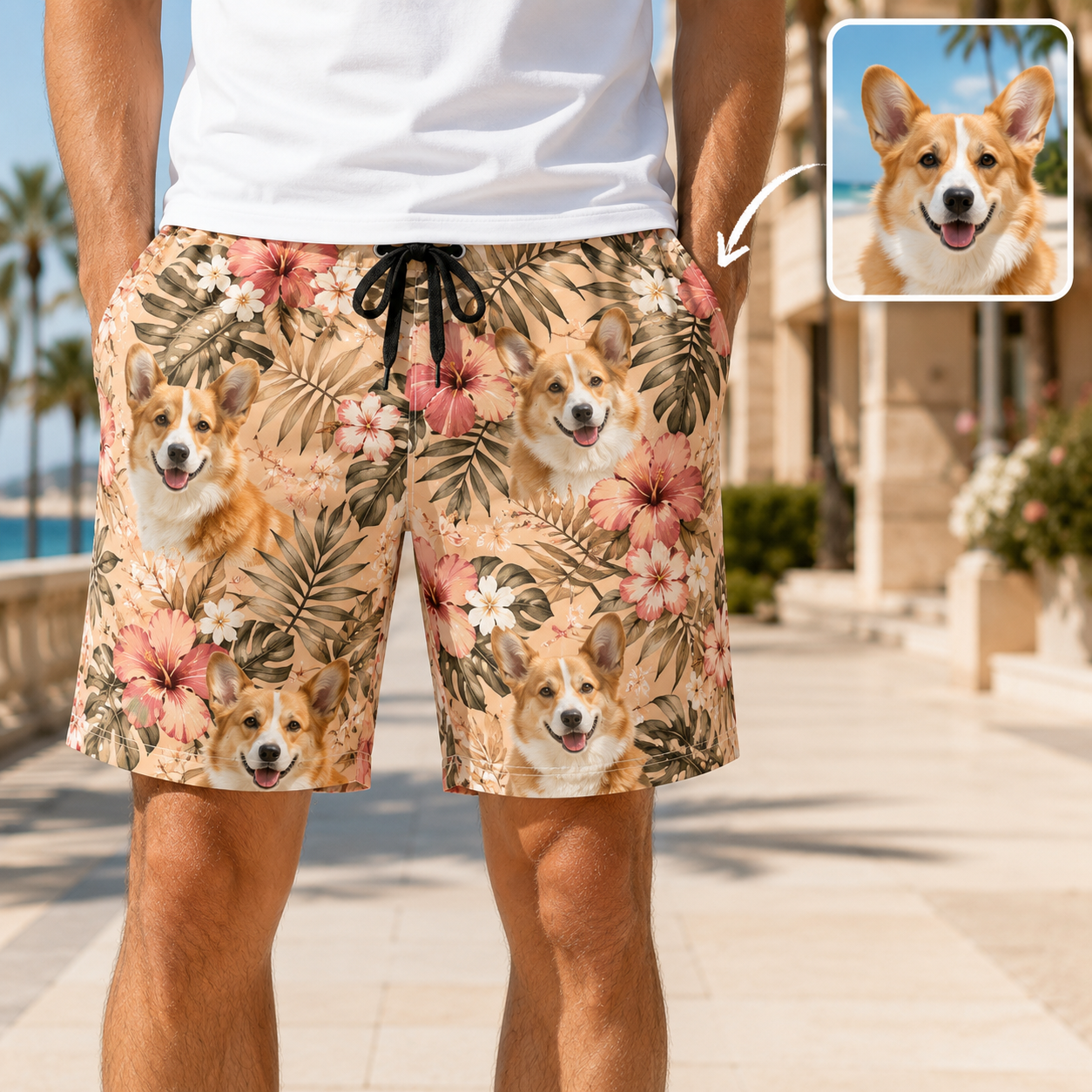 Personalized Dog Photo Summer Shorts Custom Pet Lover Beach Swimwear THUC99