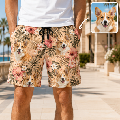 Personalized Dog Photo Summer Shorts Custom Pet Lover Beach Swimwear THUC99