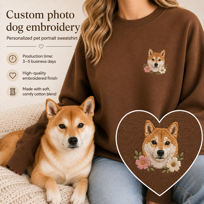 Personalized Pet Portrait Hoodie, Custom Dog Photo Embroidered Sweatshirt THUC99