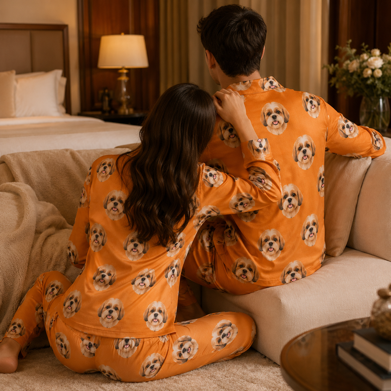 Personalized Dog Face Matching Pajamas Set, Custom Photo Pet Sleepwear for Couples THUC99