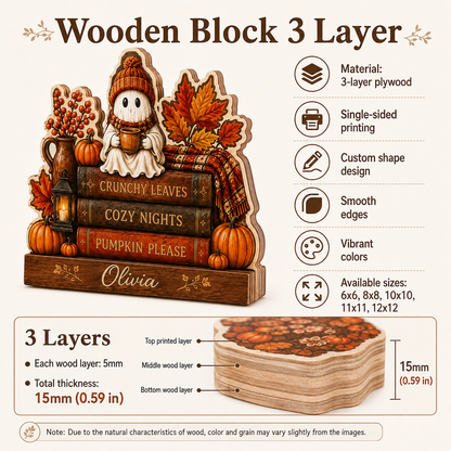 Personalized Booking Wooden Block Halloween 2D Flat, Custom Wood Sign, Spooky Decor THUC99