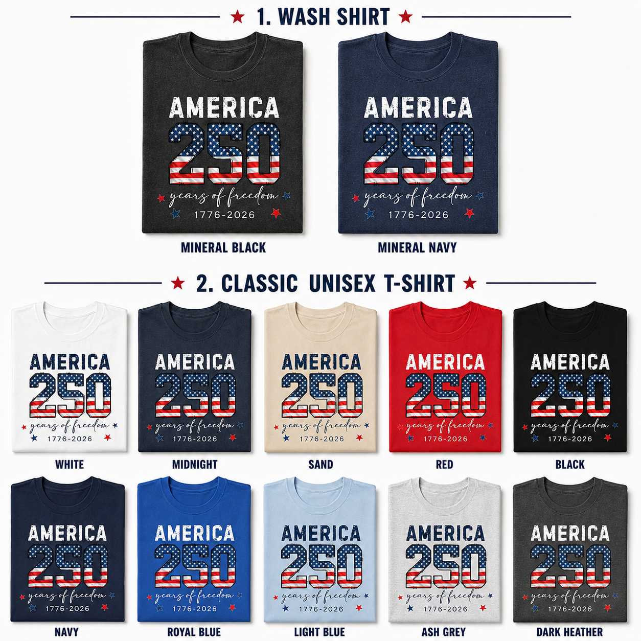 America 250th Celebration T-Shirt, Vintage Freedom Wash Shirt THUC99