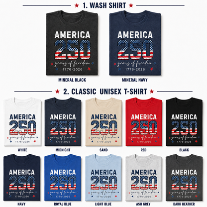 America 250th Celebration T-Shirt, Vintage Freedom Wash Shirt THUC99