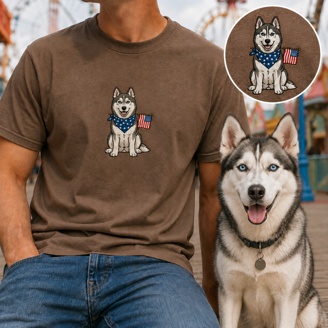Custom Dog Photo Embroidery Tee, Personalized 250th Year America Pet Shirt, Cute Dog Mom Gift THUC99