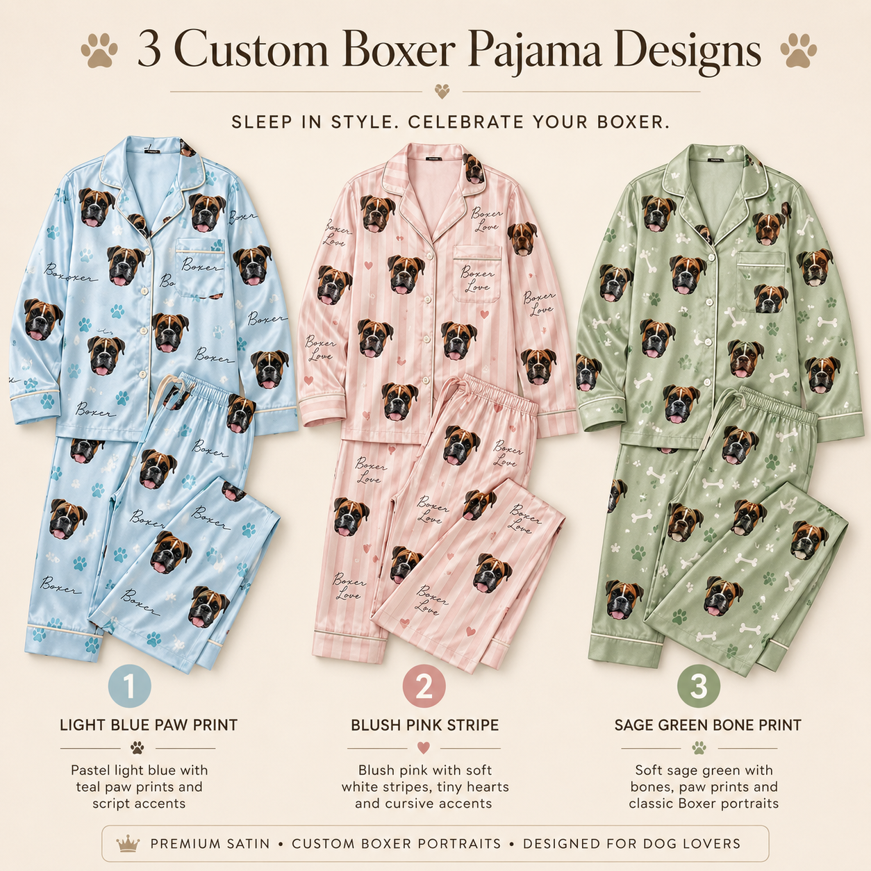 Custom Dog Image Satin Nightwear Set Personalized Pet Lover Sleepwear Gift THUC99