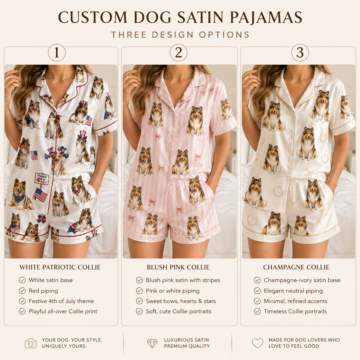 Custom Pet Photo Satin Pajamas Set Personalized Dog Portrait Nightwear Gift THUC99