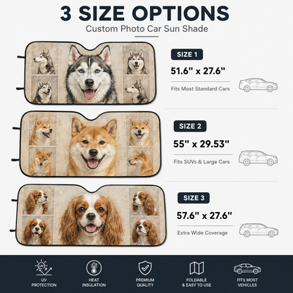 Custom Dog Auto Car Sun Shade, Personalized Pet Windshield Sunshade, Custom Photo Dog Car Accessories Gift THUC99