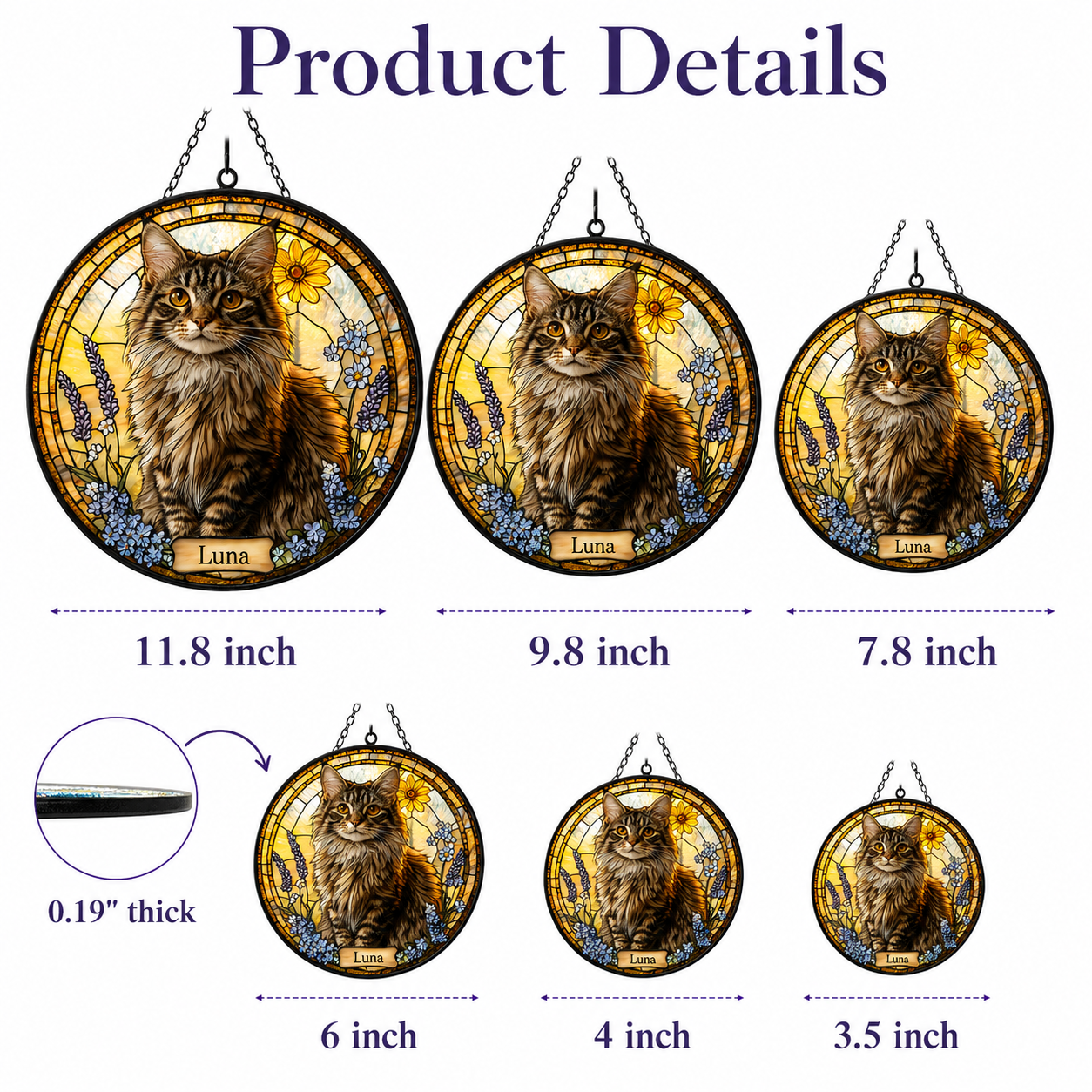 Custom Photo Cat Stained Glass Suncatcher – Personalized Pet Portrait Gift | Cat Window Decor THUC99