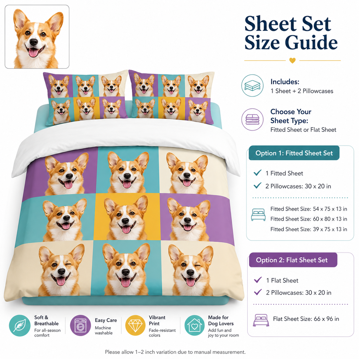 Personalized Pet Portrait Bedding Set, Custom Dog Photo Bed Sheet Set THUC99