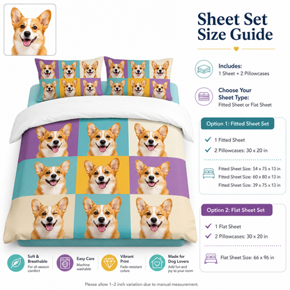 Personalized Pet Portrait Bedding Set, Custom Dog Photo Bed Sheet Set THUC99