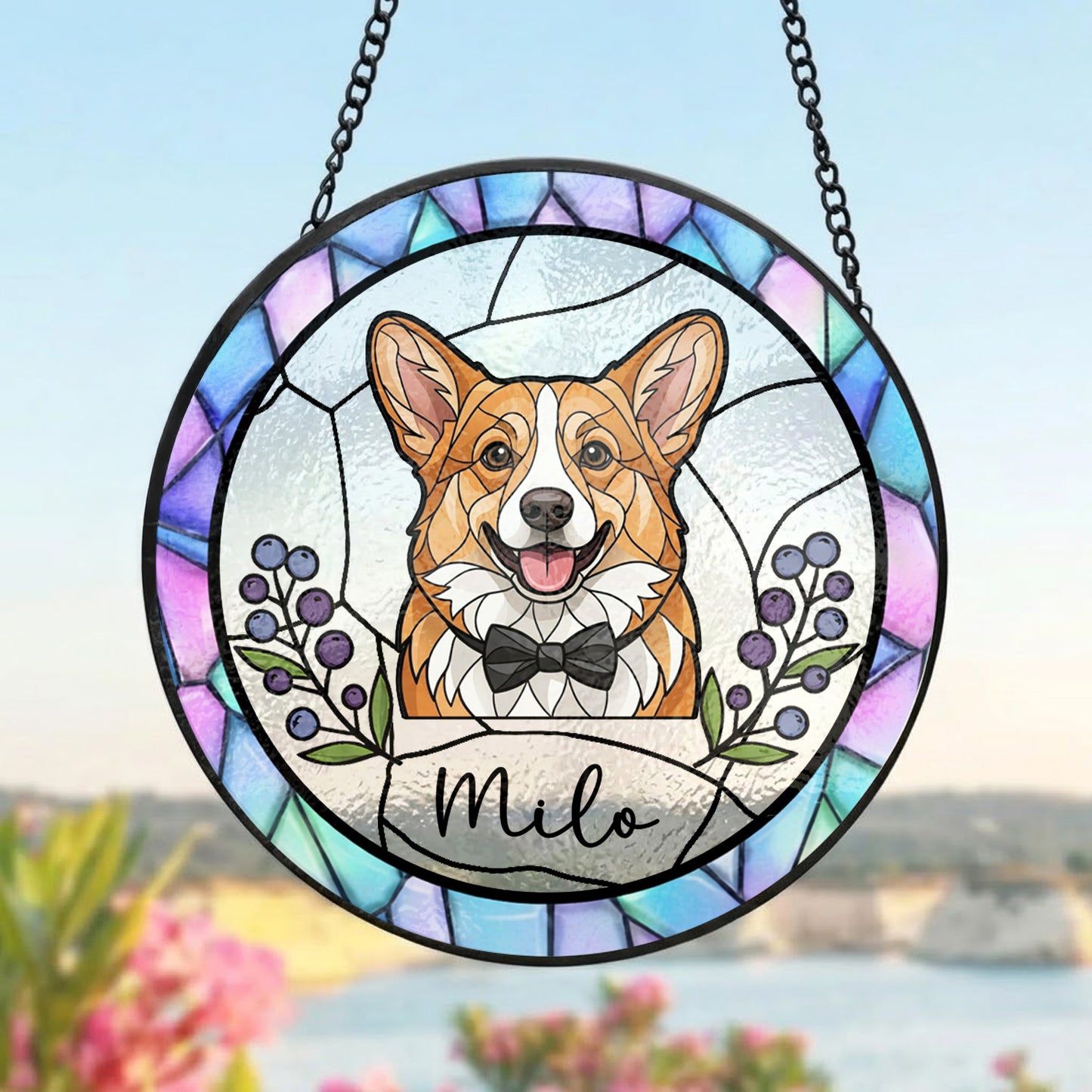 Personalized Dog Suncatcher – Custom Pet Portrait Stained Glass Window Hanging Gift (THUC99)
