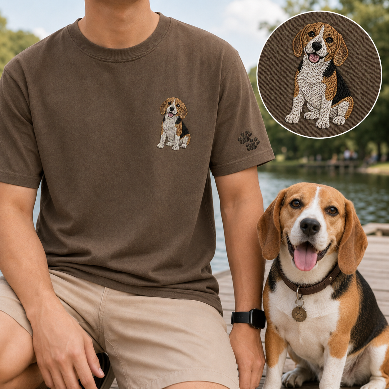 Custom Dog Mom Embroidered T-Shirt, Personalized Pet Portrait Tee, Dog Photo Shirt THUC99