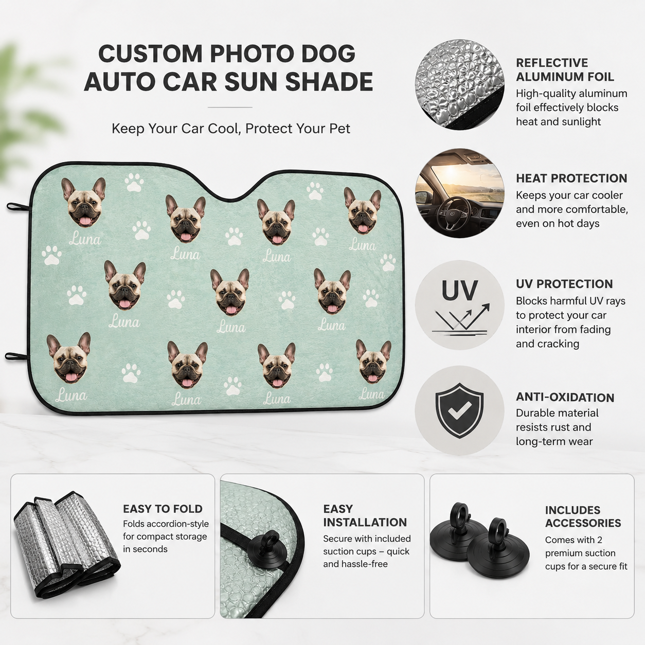Personalized Dog Windshield Sun Shade, Custom Photo Pet Car Shade For Dog Lover THUC99