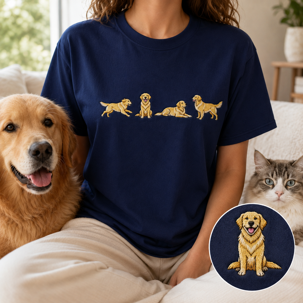 Custom Dog Embroidered Unisex Shirt, Personalized Pet Photo Tee, Dog Mom Dad Gift THUC99