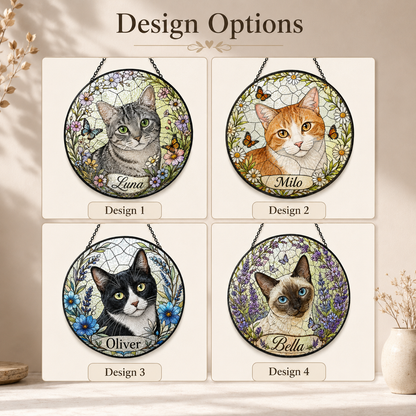 Custom Cat Photo Glass Suncatcher – Personalized Pet Memorial Window Hanging Decor THUC99