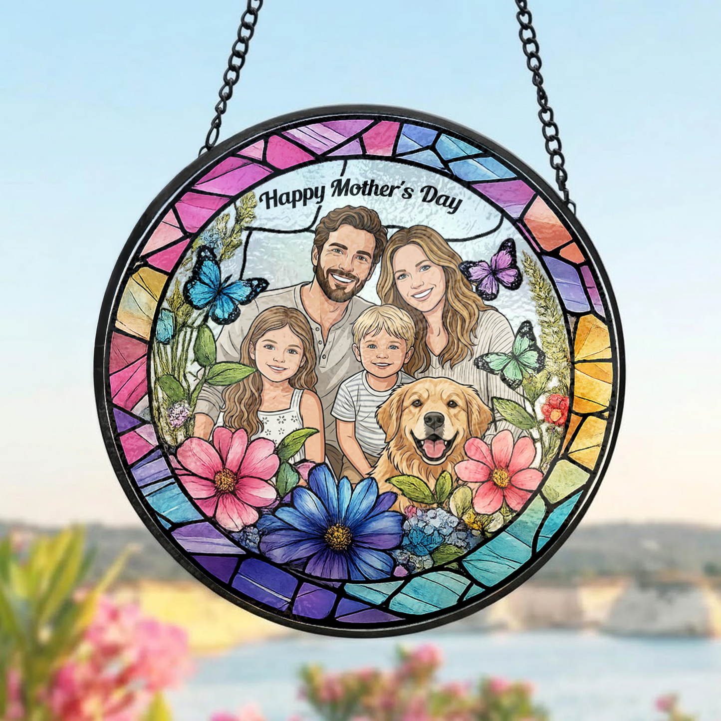 Custom Photo Family Stained Glass Hanging – Personalized Home Decor Gift For Mother's Day (THUC99)