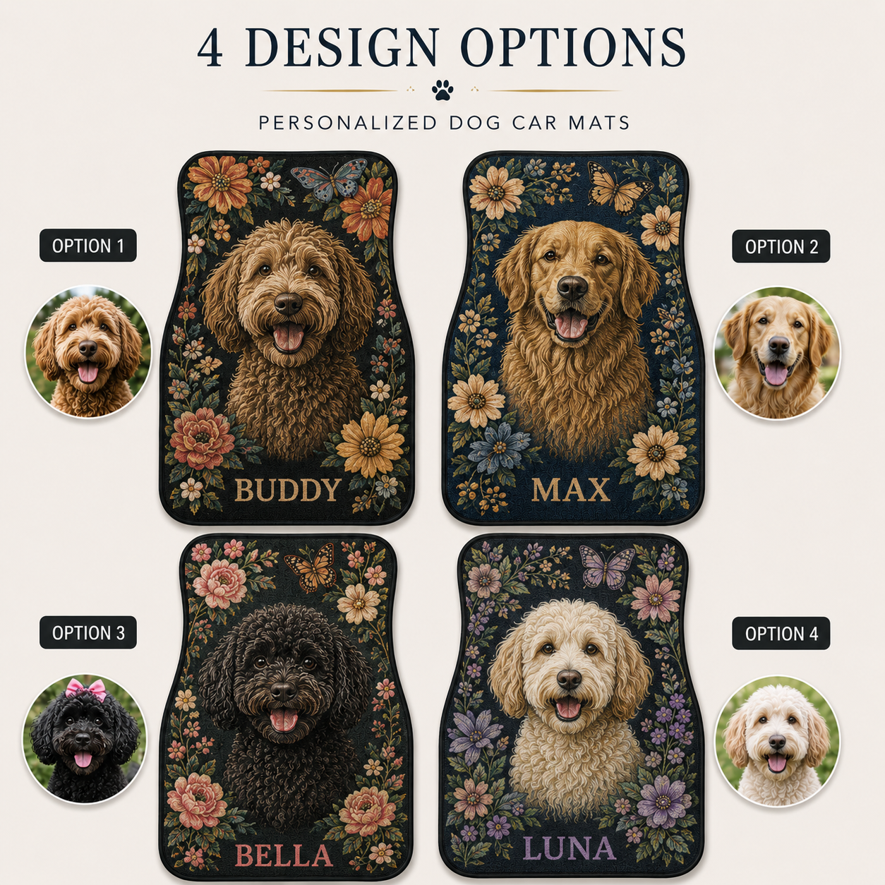 Personalized Dog Car Floor Mats 4-Piece Set, Custom Pet Photo Auto Mat, Dog Lover Gift THUC99