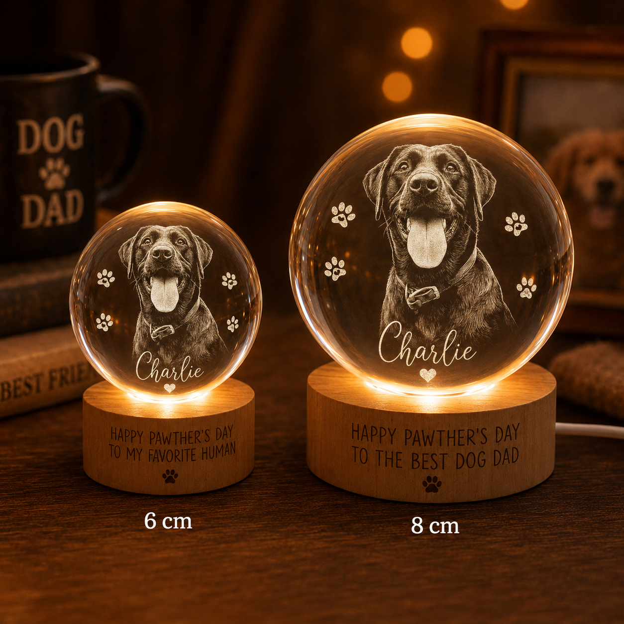 Custom Photo Dog Dad Crystal Ball Light, PersonalizedNight Light Gift For Dog Lover THUC99