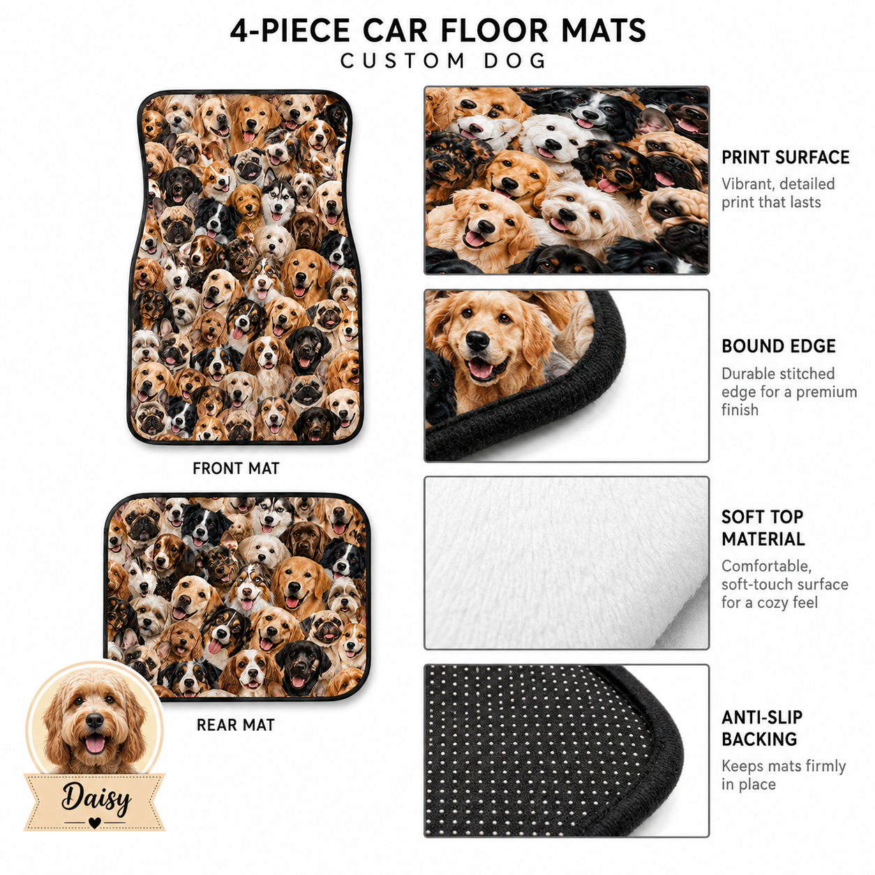 Personalized Pet Car Floor Mats Set, Custom Dog Picture Car Interior Decor THUC99