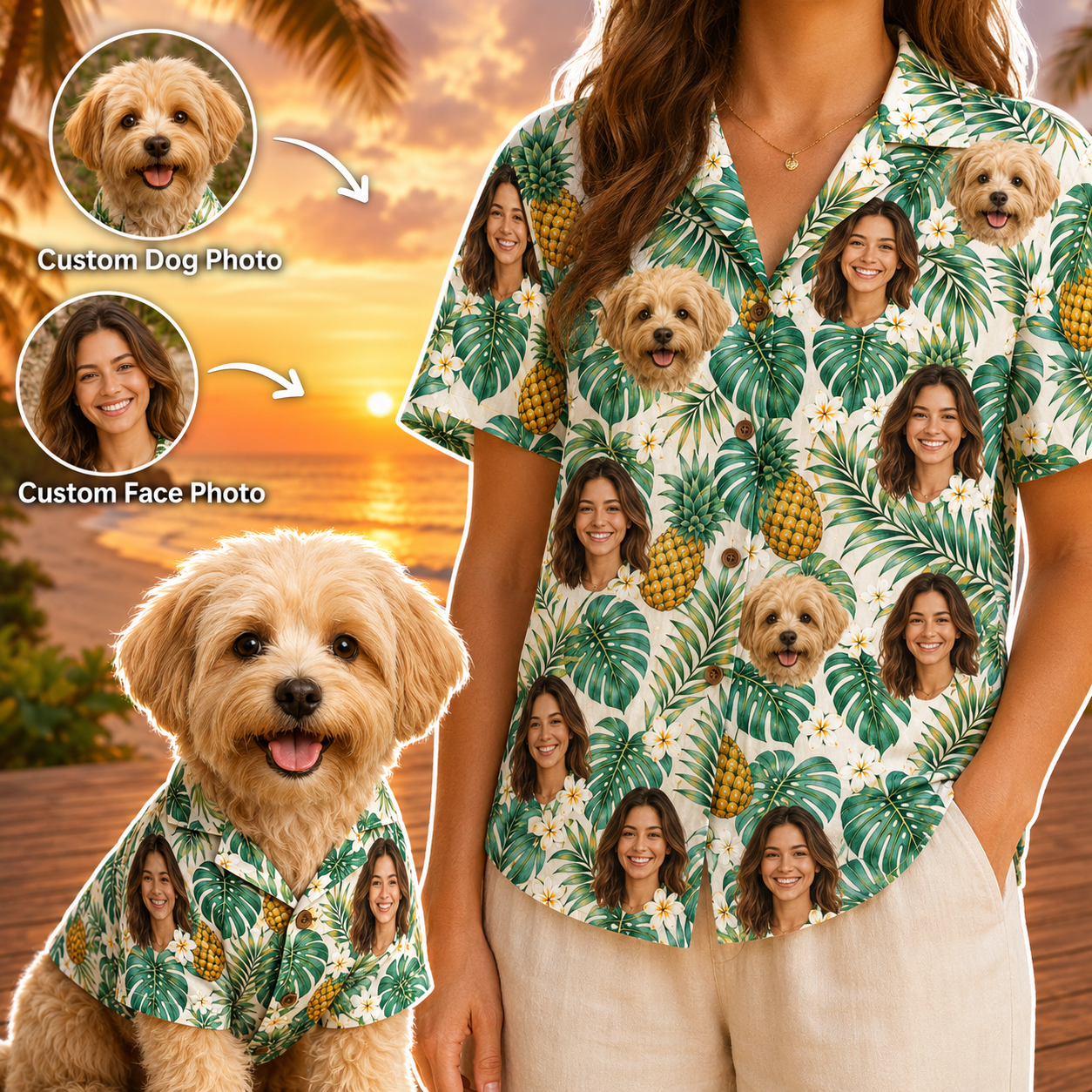 Personalized Dog Hawaiian Shirt, Custom Pet Photo Beach Shirt, Tropical Dog Lover Gift THUC99