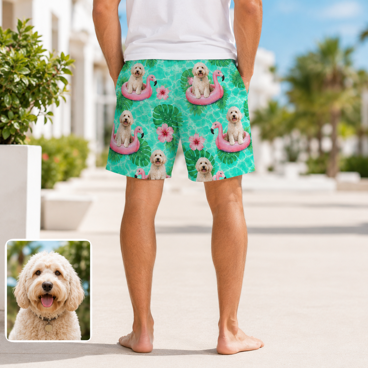 Custom Pet Portrait Beach Shorts Personalized Dog Lover Swim Trunks Gift THUC99